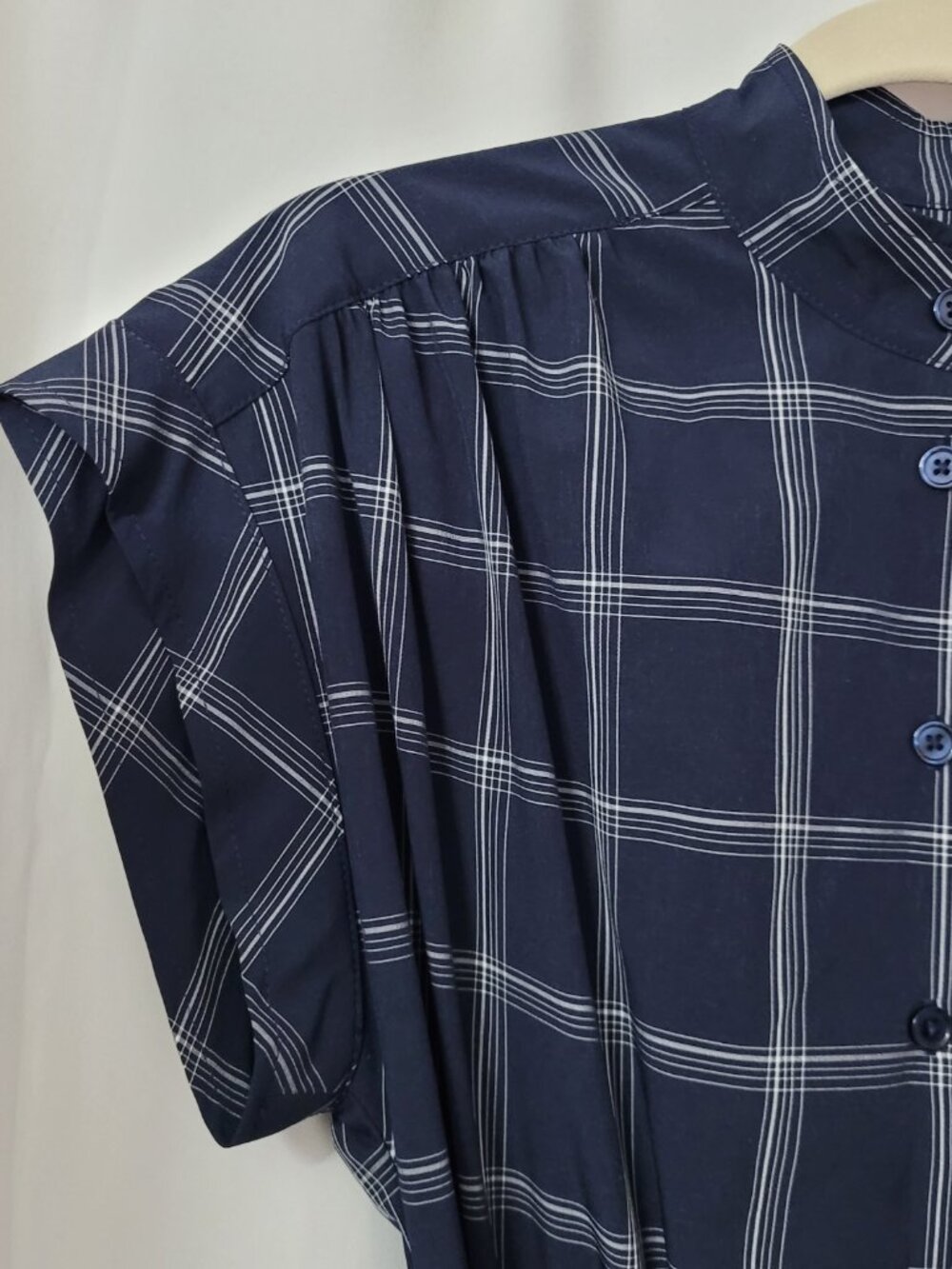 NWT Calvin Klein Navy Windowpane Plaid Belted Midi Shirt Dress - Picture 5 of 13